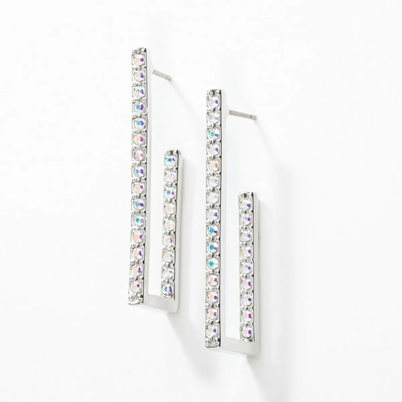Touchstone Crystal Earrings New, display only. Comes with a box. Post, Rhodium. - Picture 1 of 3